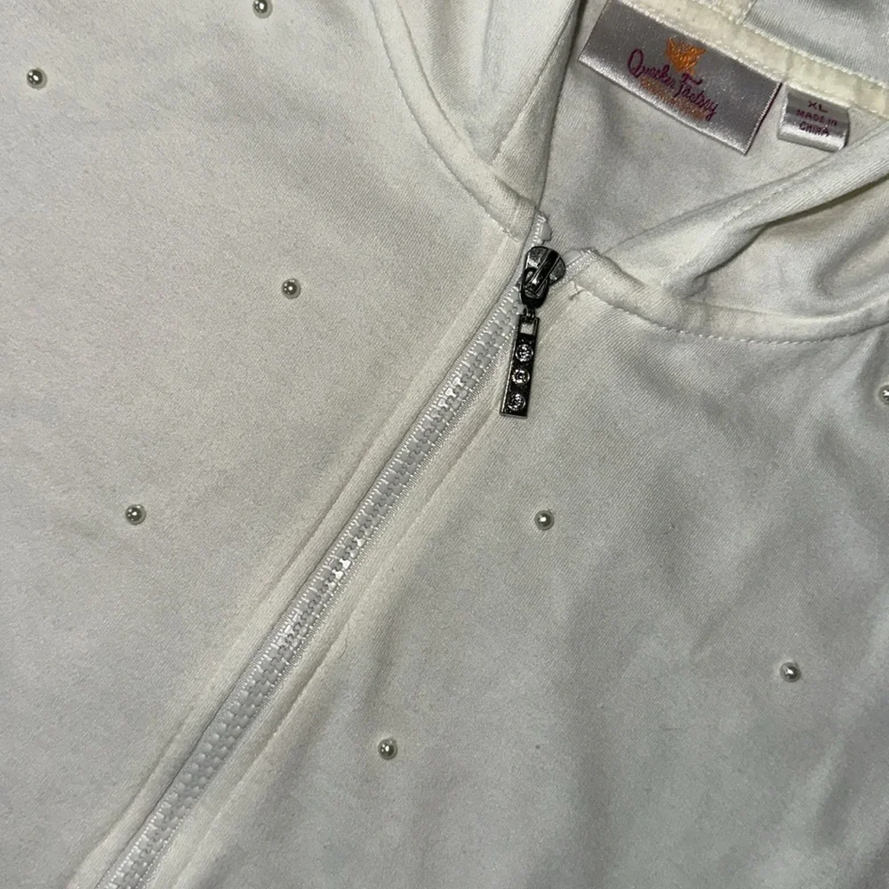 Quacker factory White Zip-Up Hoodie with bead Accents women’s XL - Picture 2 of 11